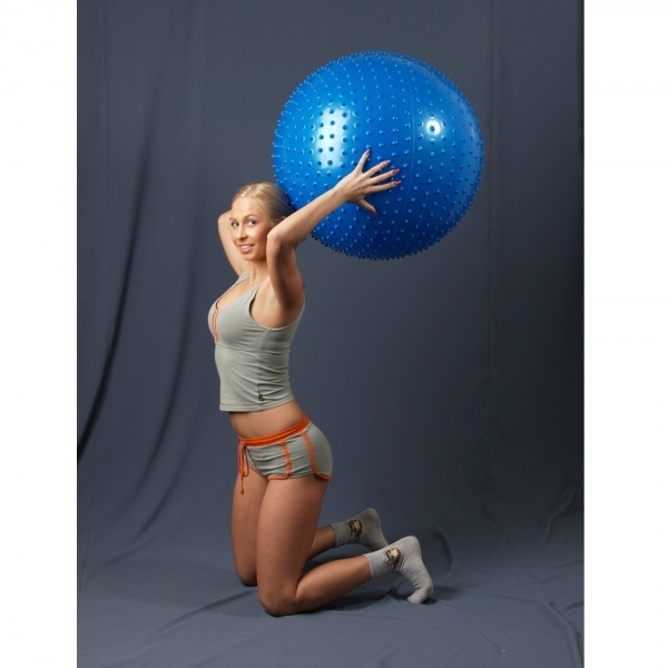 Мяч гимнастический игольчатый для фитнеса 75 см в коробке с насосом синий L 0575b  фото 2